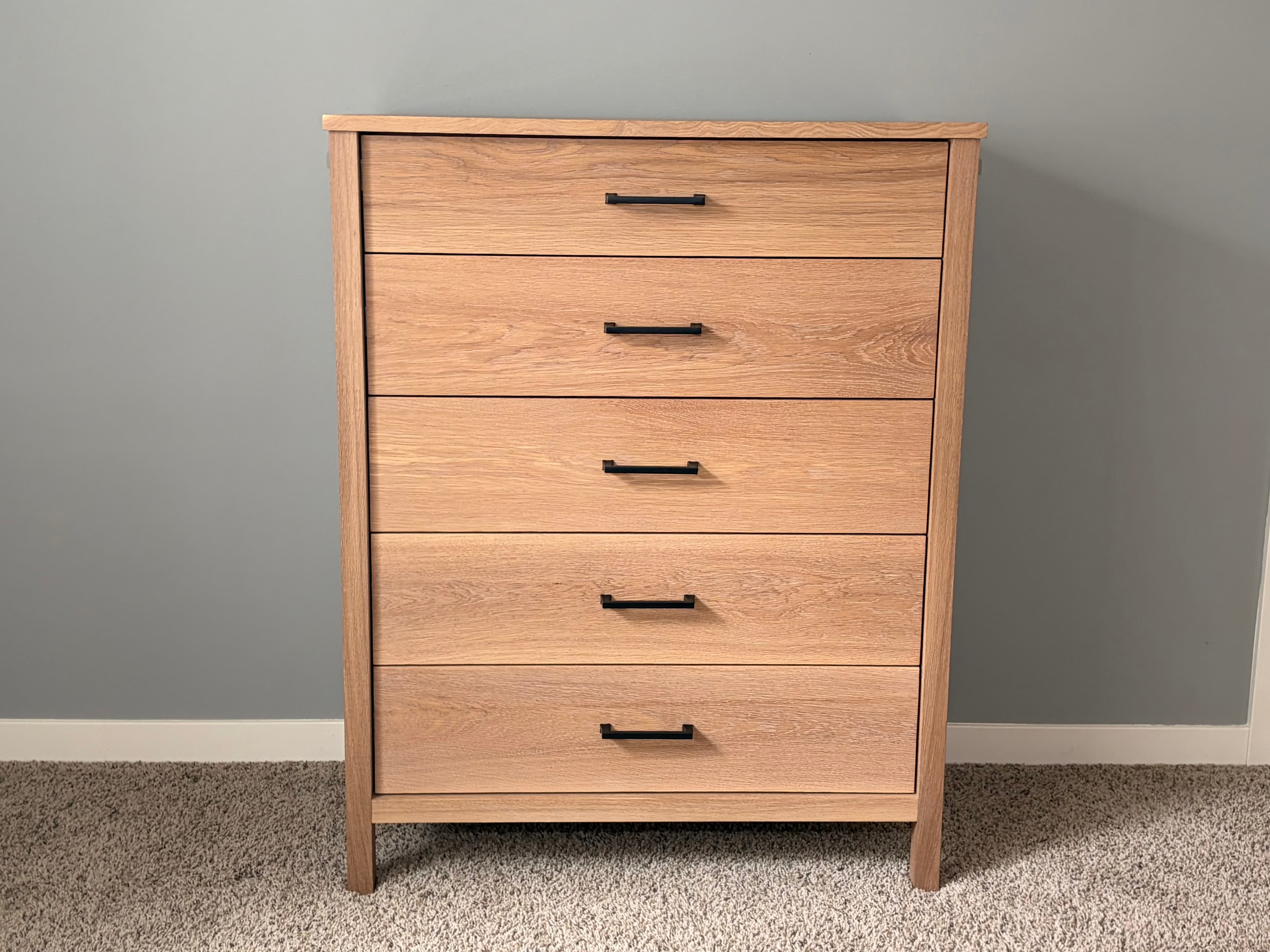 The Megan Set tall chest, white oak with matte black hardware