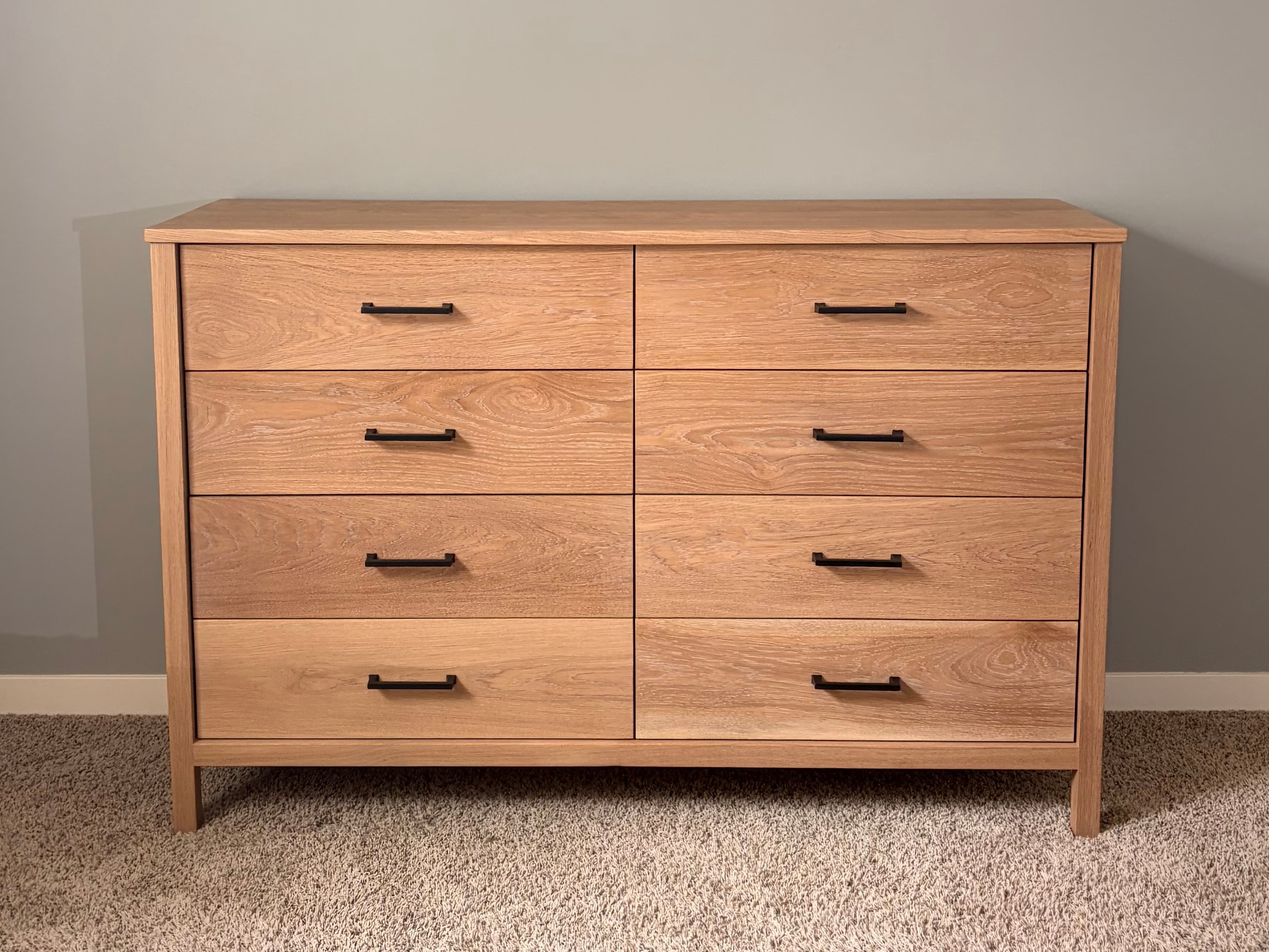The Megan Set wide dresser, white oak with matte black hardware