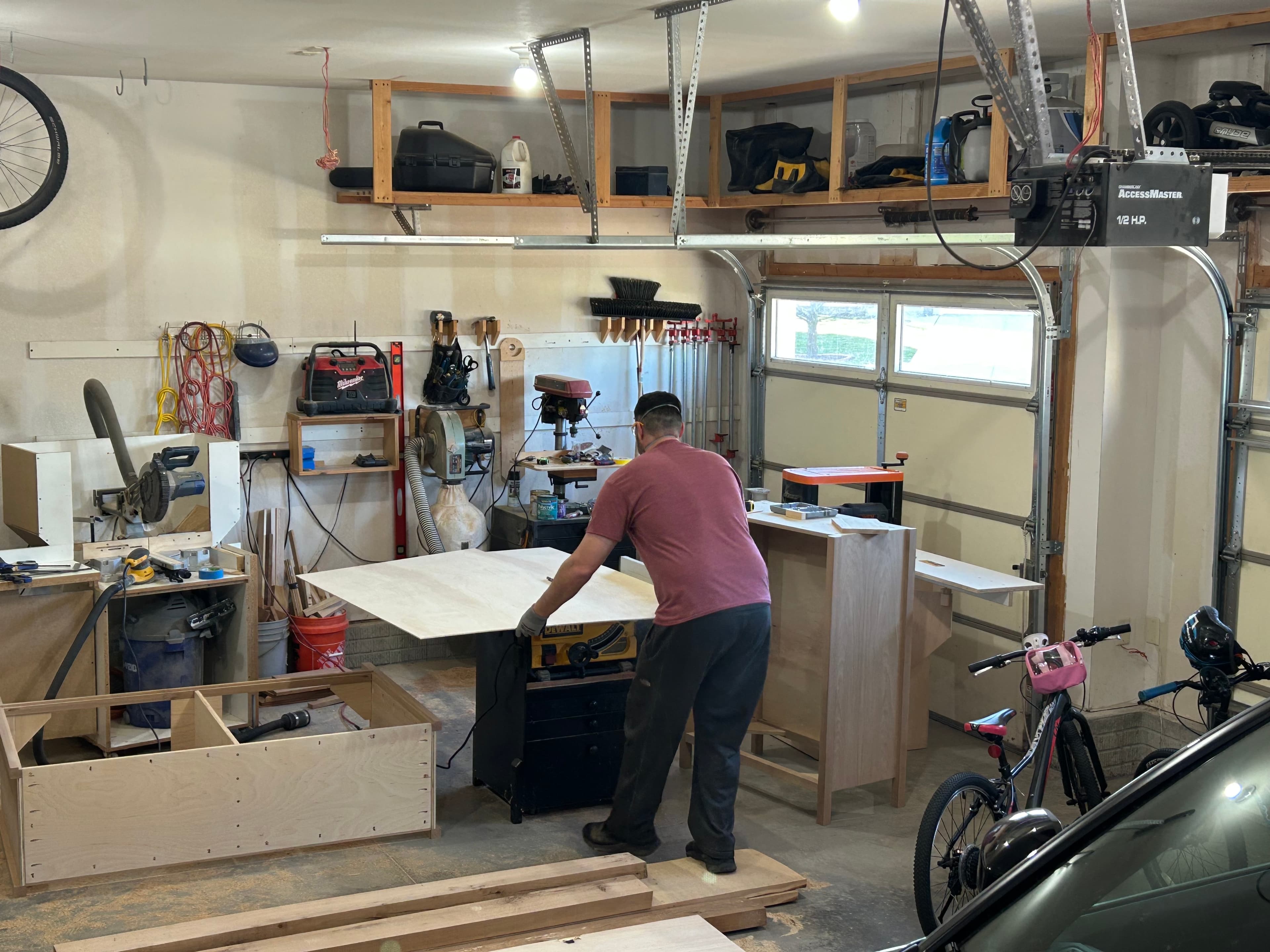 Cutting plywood in the shop